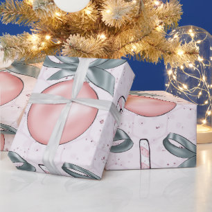Pink and Blue Ornaments Candy Canes Christmas Wrapping Paper