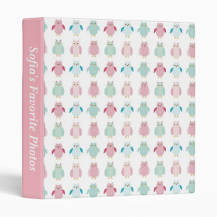 Pink and Blue Owls 3 Ring Binder