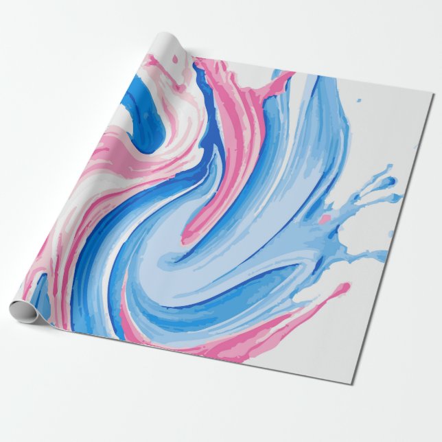 Pink and Blue Paint Splash Pattern on White – Fun  Wrapping Paper (Unrolled)