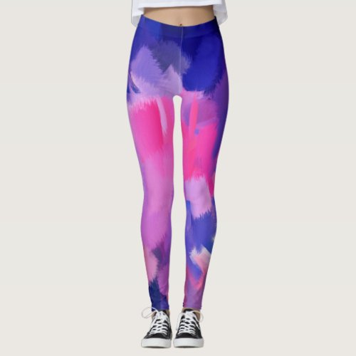 Pink and Blue Paint Splatter Leggings