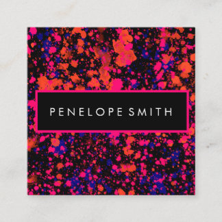 Pink and Blue Paint Splatter Square Business Card