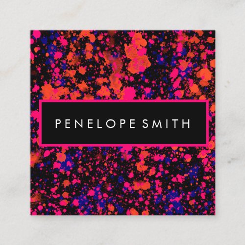 Pink and Blue Paint Splatter Square Business Card