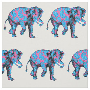 Pink and Blue Paisley Elephant Pattern Textile Fabric