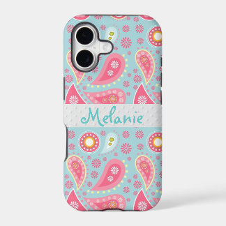 Pink and Blue Paisley iPhone Monogram Custom 17 Case