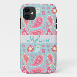 Pink and Blue Paisley iPhone Monogram Custom iPhone 11 Case