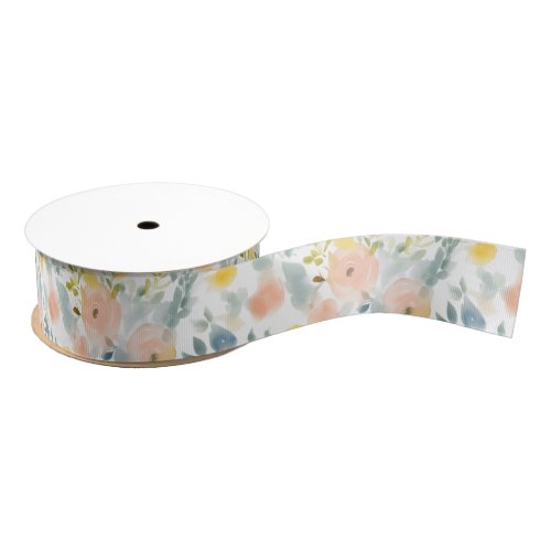 Pink and Blue Pastel Floral Grosgrain Ribbon