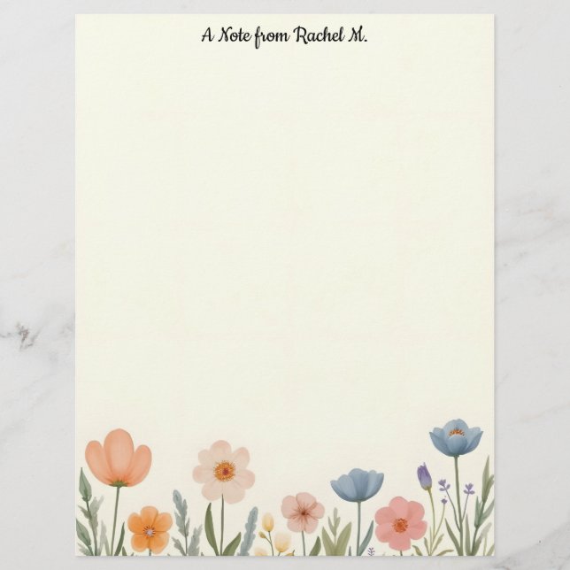 Pink and Blue Pastel Flowers Stationery Paper (Front)
