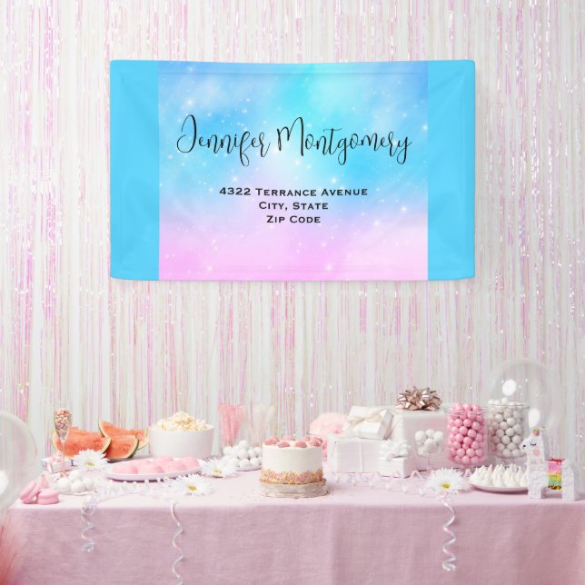 Pink and Blue Pastel Gradient Sky Address Banner (Party)