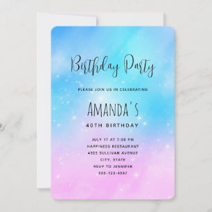 Pink and Blue Pastel Gradient Sky Birthday Invitation