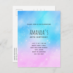 Pink and Blue Pastel Gradient Sky Birthday Invitation Postcard