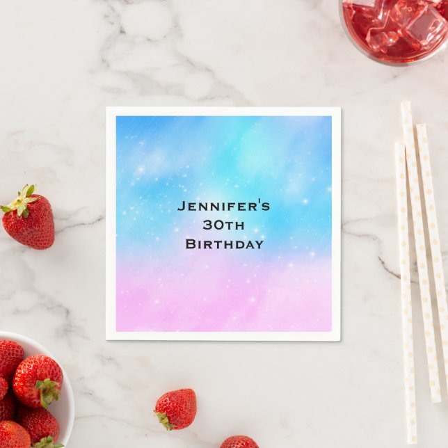Pink and Blue Pastel Gradient Sky Birthday Napkins (Insitu)