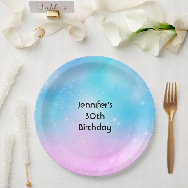 Pink and Blue Pastel Gradient Sky Birthday Paper Plates (Wedding)