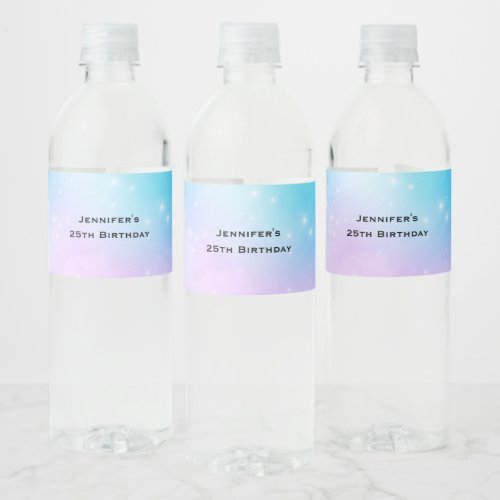 Pink and Blue Pastel Gradient Sky Birthday Water Bottle Label
