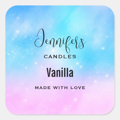 Pink and Blue Pastel Gradient Sky Candle Business Square Sticker