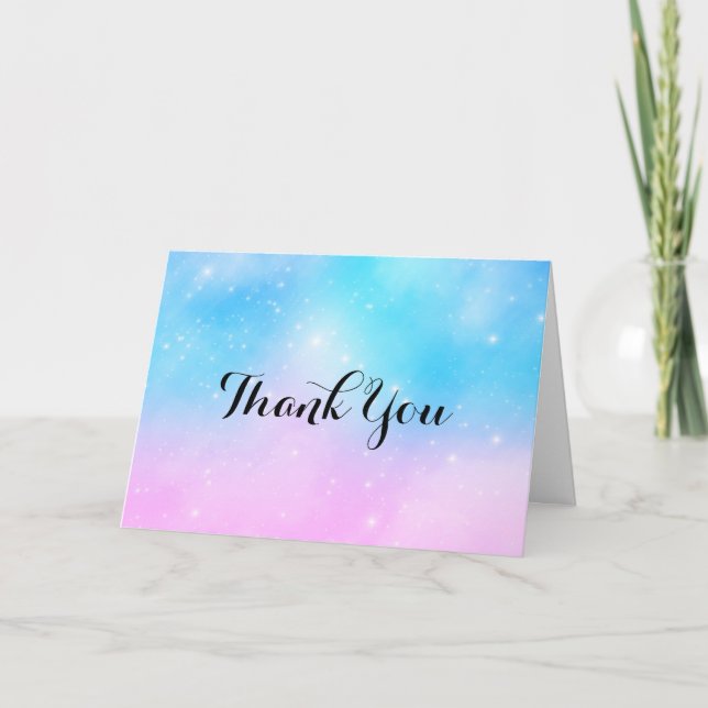 Pink and Blue Pastel Gradient Sky Letterpress Thank You Card (Front)