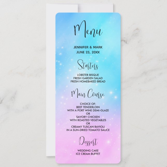 Pink and Blue Pastel Gradient Sky Menu Invitation (Front)