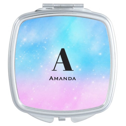 Pink and Blue Pastel Gradient Sky Monogram Compact Mirror