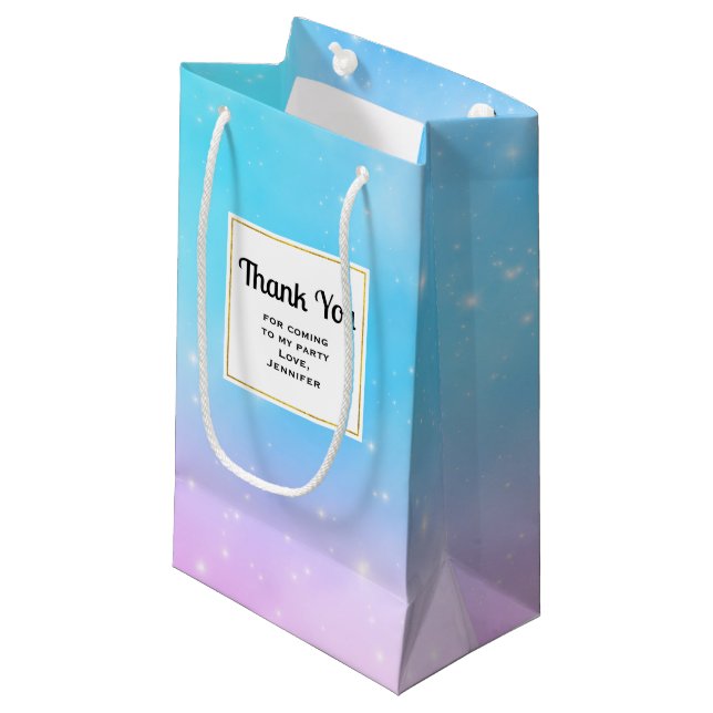 Pink and Blue Pastel Gradient Sky Party Thank You Small Gift Bag (Front Angled)