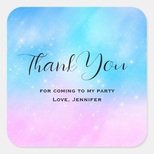 Pink and Blue Pastel Gradient Sky Party Thank You Square Sticker