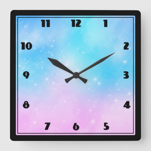 Pink and Blue Pastel Gradient Sky Square Wall Clock