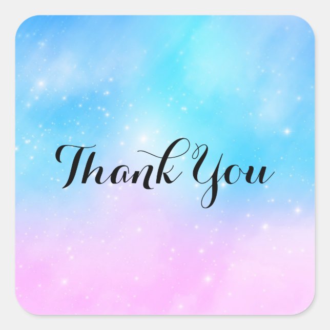 Pink and Blue Pastel Gradient Sky Thank You Square Sticker (Front)