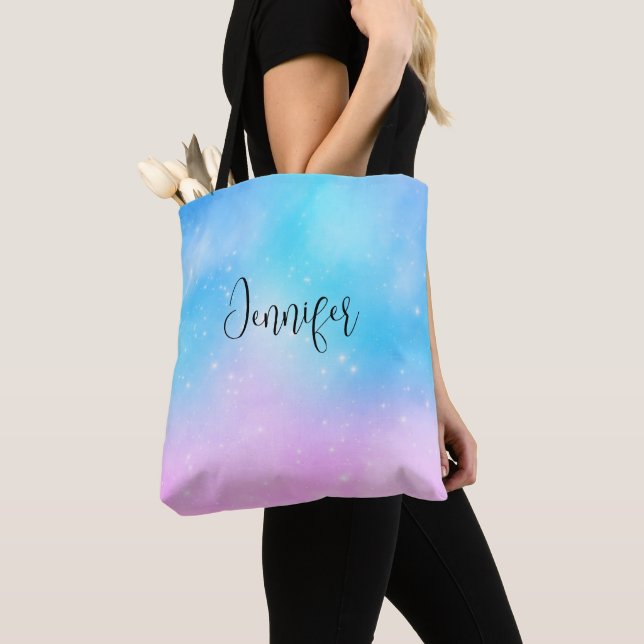 Pink and Blue Pastel Gradient Sky Tote Bag (Close Up)