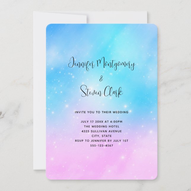 Pink and Blue Pastel Gradient Sky Wedding Invitation (Front)