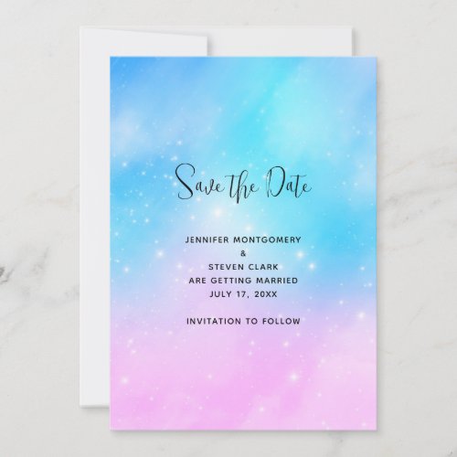 Pink and Blue Pastel Gradient Sky Wedding Save The Date
