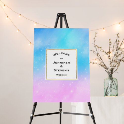 Pink and Blue Pastel Gradient Sky Wedding Welcome Foam Board