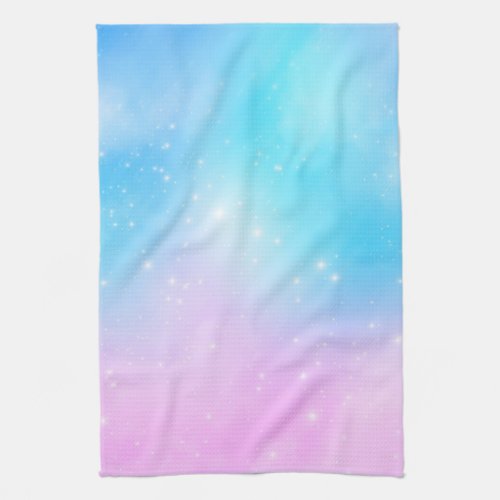 Pink and Blue Pastel Gradient Sky with Stars Kitchen Towel