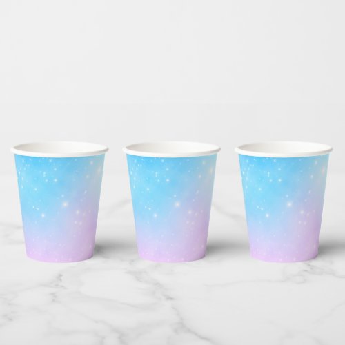 Pink and Blue Pastel Gradient Sky with Stars Paper Cups