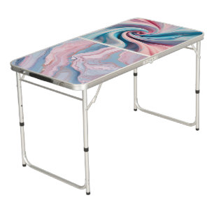 Pink and Blue Pastel Marble   Beer Pong Table