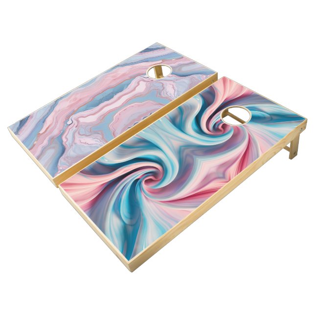 Pink and Blue Pastel Marble | Cornhole Set (Angled)