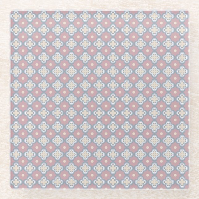 Pink and Blue Pattern Glass Coaster (Front)