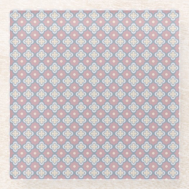 Pink and Blue Pattern Glass Coaster (Front)
