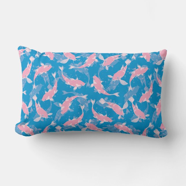 Pink and Blue Pattern - Koi Fish Lumbar Pillow (Front)
