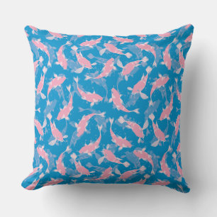 Pink and Blue Pattern - Koi Fish Throw Pillow