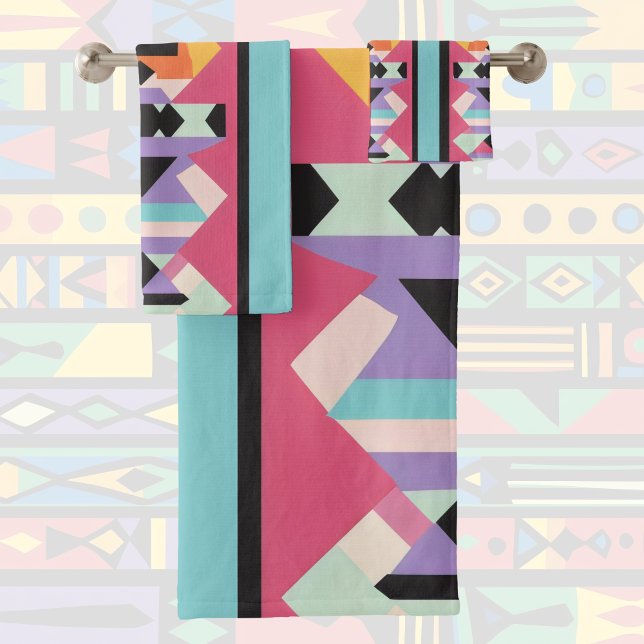 Pink and blue Pattern mix Bath Towel Set (Creator Uploaded)