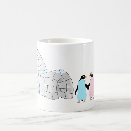 Pink and Blue penguins at igloo Coffee Mug