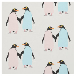 Pink and blue Penguins holding hands. Fabric