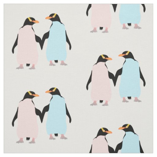 Pink and blue Penguins holding hands. Fabric