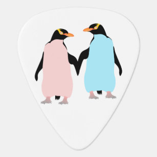 Pink and blue Penguins holding hands Guitar Pick