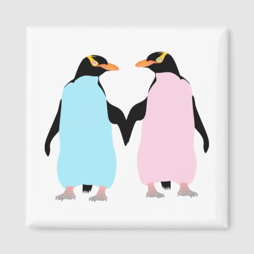 Pink and blue Penguins holding hands Magnet