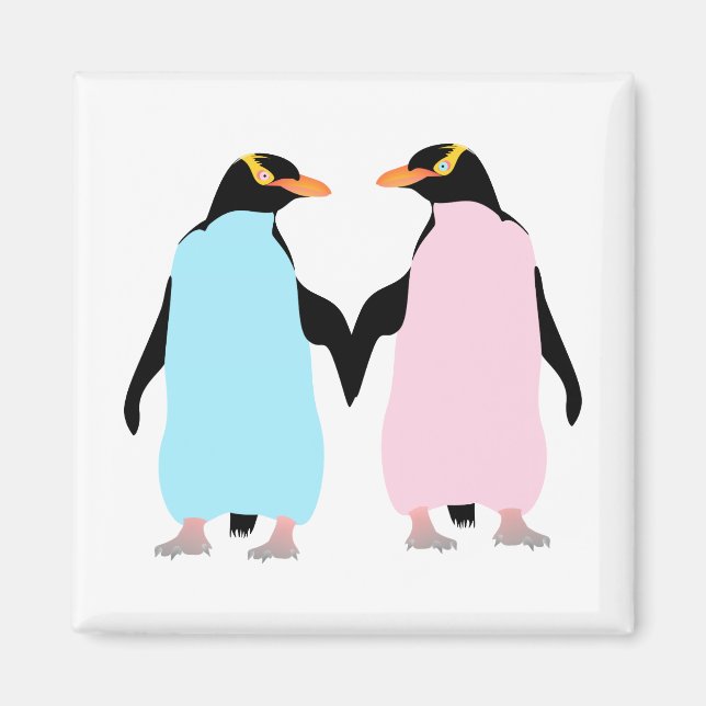 Pink and blue Penguins holding hands. Magnet (Front)