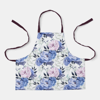 Pink and Blue Peony Floral All-Over Print Apron