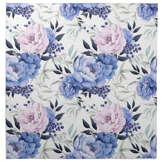 Pink and Blue Peony Floral Napkin (Front)