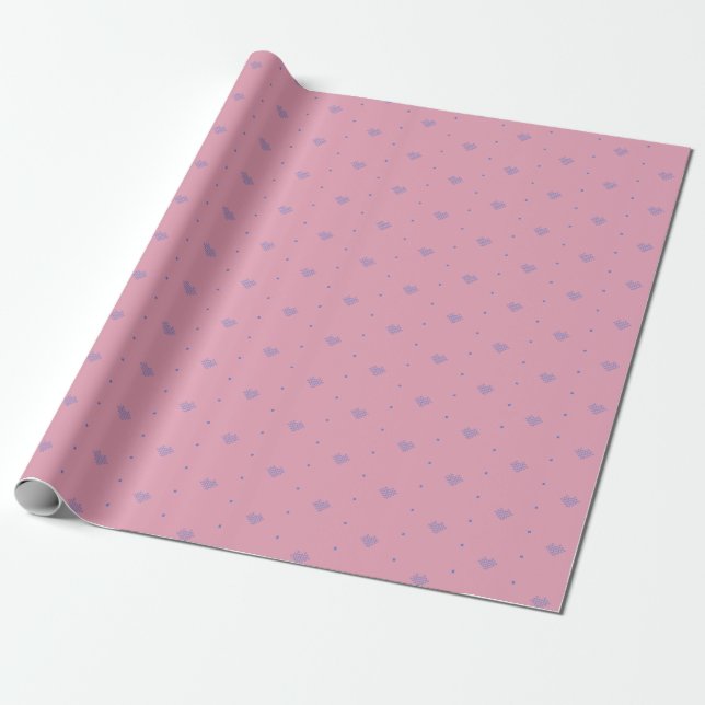Pink and Blue Pixel Hearts Wrapping Paper (Unrolled)