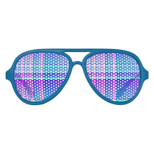 Pink and Blue Plaid Checkered Aviator Sunglasses