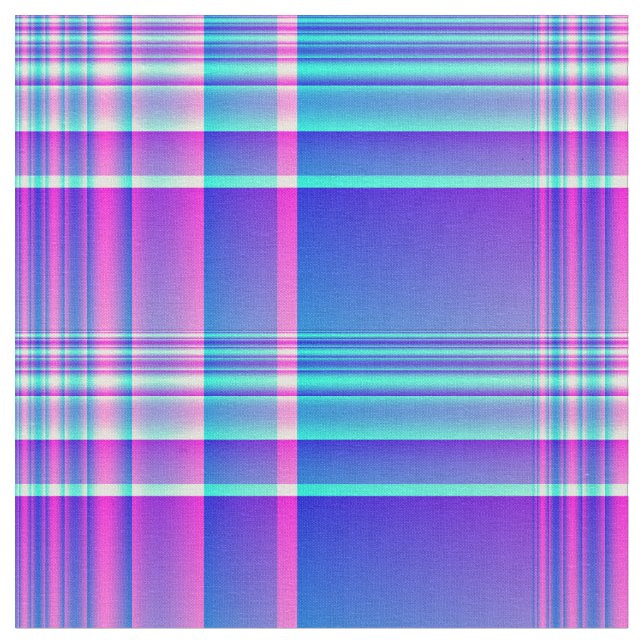 Pink and Blue Plaid Checkered Fabric (Close Up)