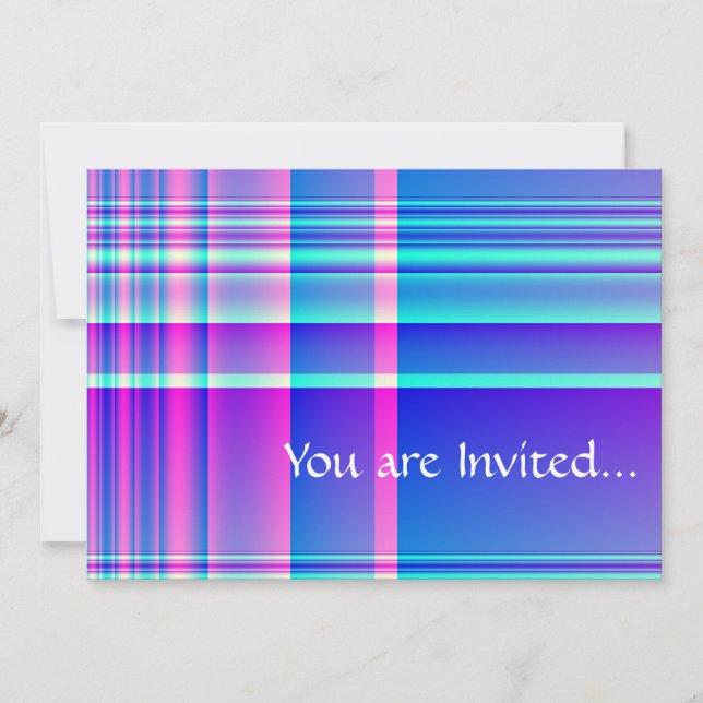 Pink and Blue Plaid Checkered Invitation (Front)